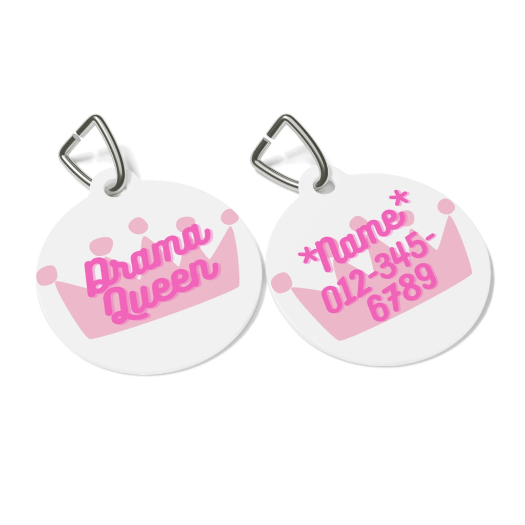 DRAMA QUEEN WHT DOG PET TAG - swaggiwags