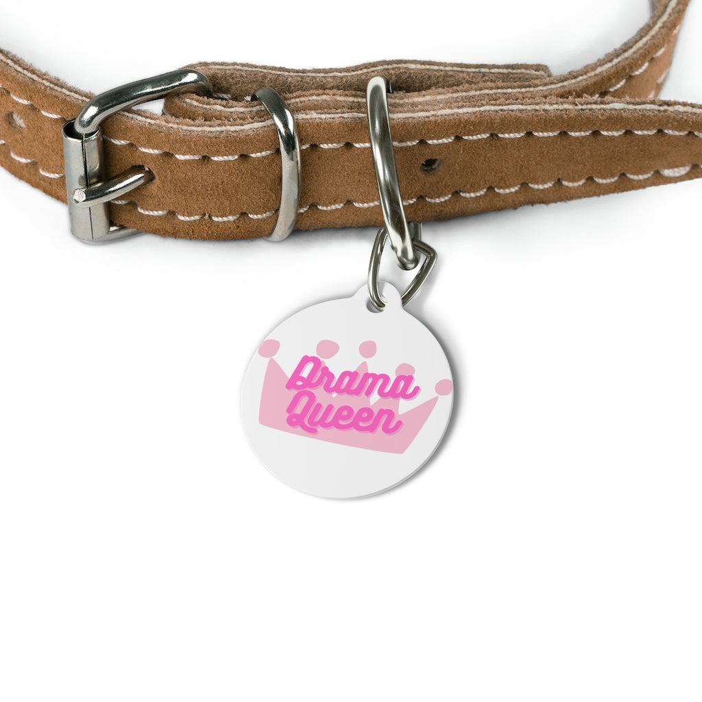 DRAMA QUEEN WHT DOG PET TAG - swaggiwags